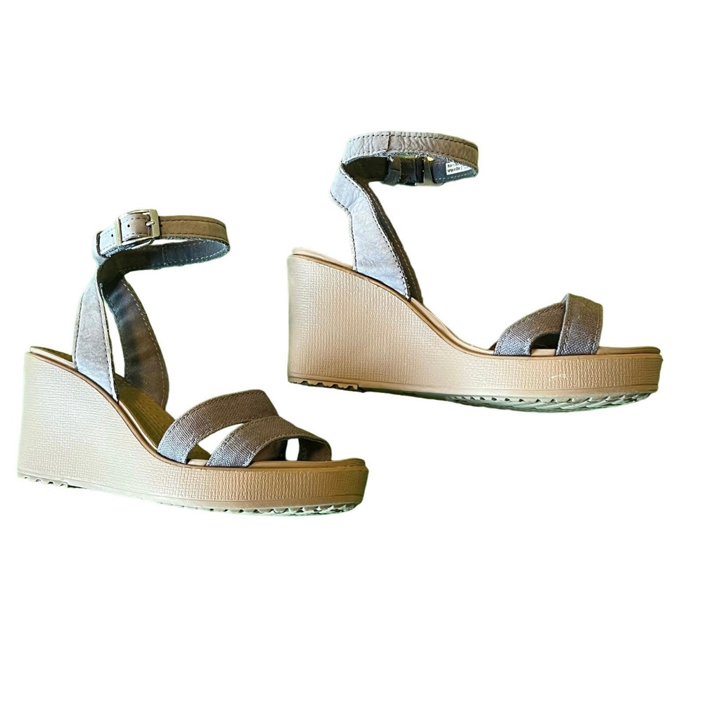 Crocs Leigh II Black Ankle Strap Women's Buckle Wedges Size 6